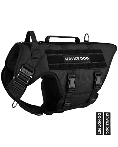 Image of Tactical Dog Harness - PETNANNY Service Dog Vest for Large Dogs Fully Body Coverage in Training Dog Harness with 2 Reflective Dog Patches, Handle, Hook and Loop Panels, Dog MOLLE Vest (Black, M)