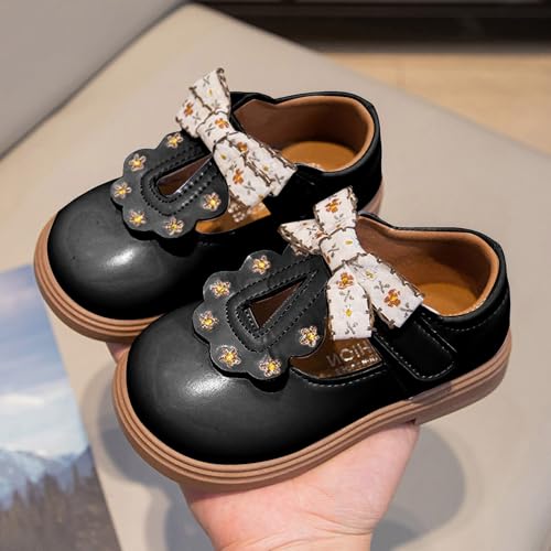 IWIHMIV Girls Mary Jane Shoes Non Slip Comfortable Platform T-Strap Soft Soled Leather Loafers Bows Dress Shoes4