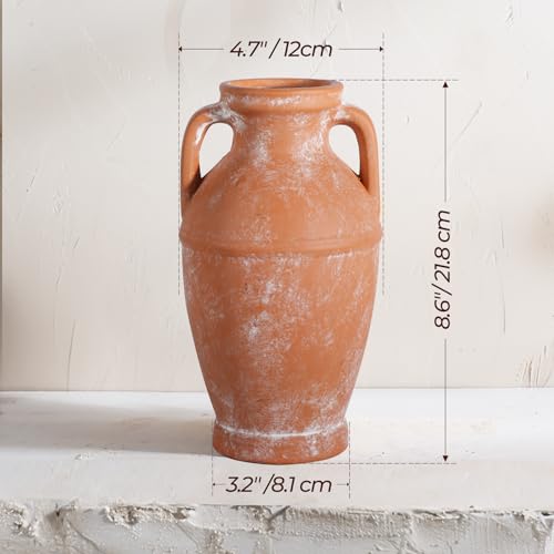 Comsaf Terracotta Rustic Vase - Farmhouse Ceramic Flower Vases, Vintage Home Decoration Vase, Clay Vase thumb #3