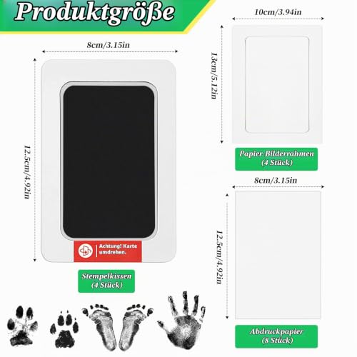 Simsky 4er-Pack Pfotenabdruck Set für Hunde & Katzen | Fußabdruck & Handabdruck Set für Babys | Inkl, Clean-Touch Stempelkissen, Hautfreundlich & Sicher für Baby, Haustiere, Vögel | Ideal zum Basteln