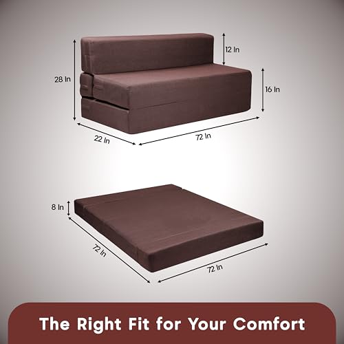 Image of Amazon Brand - Solimo 4 Seater 6 * 6 Jute Fabric Washable Cover Sofa Cum Bed 4 Seater Double Foam Fold Out Sofa Cum Bed (Finish Color - Brown Delivery Condition - Pre-Assembled)