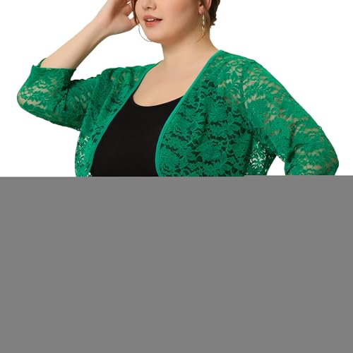 Image of Agnes Orinda Plus Size Bolero Shrugs for Women Cardigans Lightweight 3 /4 Sleeve Floral Lace Sheer Cardigan 3X Green