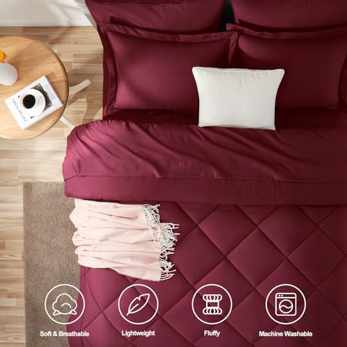image for CozyLux King Size Comforter Set Burgundy - 7 Pieces Bed in a Bag King,
