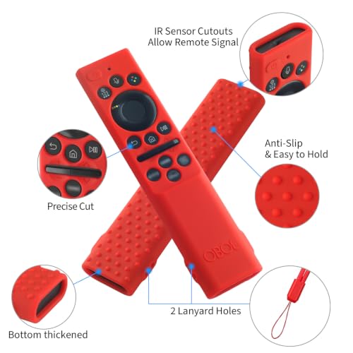 Image of Oboe Silicone Tv Remote Cover Compatible with Samsung Smart Tv Remote 2026 Model BN59-01498A Open Key Case with Lanyard (Red) [REMOT E NOT Included]