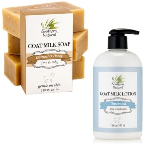 Oatmeal & Honey Unscented Goat Milk Soap Bar (3 Pack) and Unscented Goat Milk Lotion (12 oz) – Gentle Moisturizing Care for Dry, Sensitive Skin, Suitable for Face and Body Cover