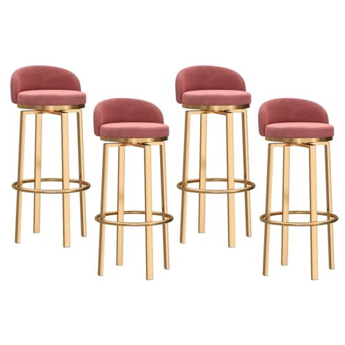 KOMFGT Juego de 4 taburetes de bar giratorios, taburetes de bar con altura de mostrador con respaldo y reposapiés dorado, taburetes tapizados de terciopelo, sillas de bar modernas de respaldo bajo