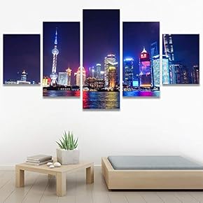SIGNWIN 5 Panel Canvas Wall Art City Illuminations...