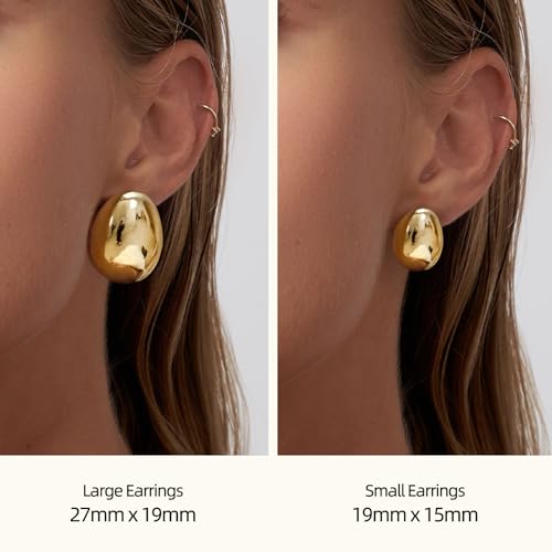 2/3 Pairs Chunky Gold Earrings, Gold Earrings for Women Thick Oval Stud Earrings Set Rectangle Hoop Earrings Trendy Gold Earrings Jewelry Gift3