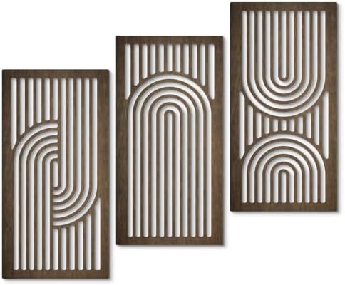 Putuo Decor Wooden Geometric Wall Art Set of 3, Modern Arched Wal...