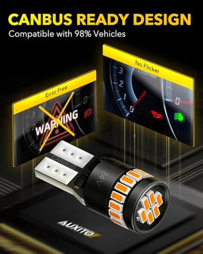 Image of AUXITO 194 LED Bulb Amber Yellow Canbus Error Free, 168 175 2825 W5W T10 LED Replacement Light Kit for Car Interior Map Dome Trunk Exterior Marker License Plate Parking Lights, Pack of 2