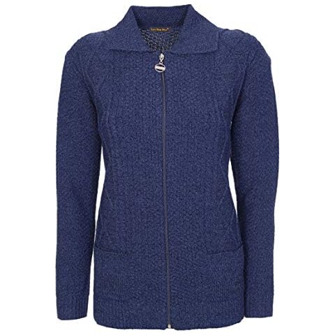 Lets Shop Shop Womens Zipped Cable Knit Long Sleeve Zip Through Fasten Jumper Top Ladies Classic Knitwear Zipper Cardigan Pullover Plus Size 10 12 14 16 18 20 22 24 Atlantic Blue Cover