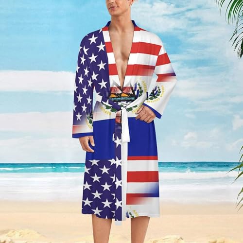 US Sal-vador Combined Flag Funny Men's Robe Soft Lightweight Bathrobe Long-sleeve Spa Robes2