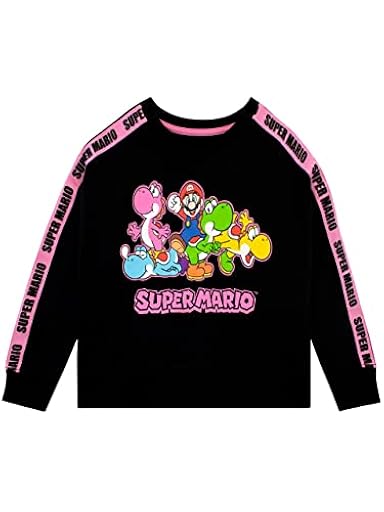 SUPER MARIO Sudadera Recortada de Videojuego para Niñas Jersey de Mangas largas Infantil 9-10 años Negro | Ya disponible en tu tienda friki favorita! En mundofriki.es!