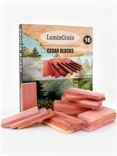 LuminGrain 16er Set Zedernholz Platten 100% Naturprodukt Effektiver Mottenschutz für Kleiderschrank & Schubladen Chemiefreie Mottenfalle mit langanhaltendem Zedernholz-Duft