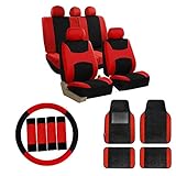 FH Group Car Seat Covers Combo Full Set with Carpet Floor mats Steering Wheel Cover and Seat Belt Pads- Universal Fit for Cars Trucks and SUVs (Red)