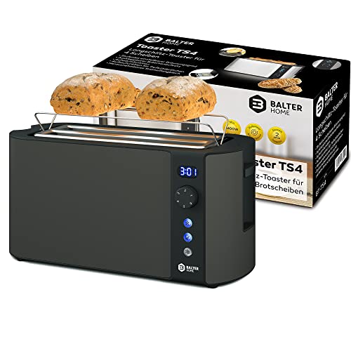 Balter Toaster 4 Scheiben, Langschlitz, Edelstahl, Brötchenaufsatz, LCD Display mit...