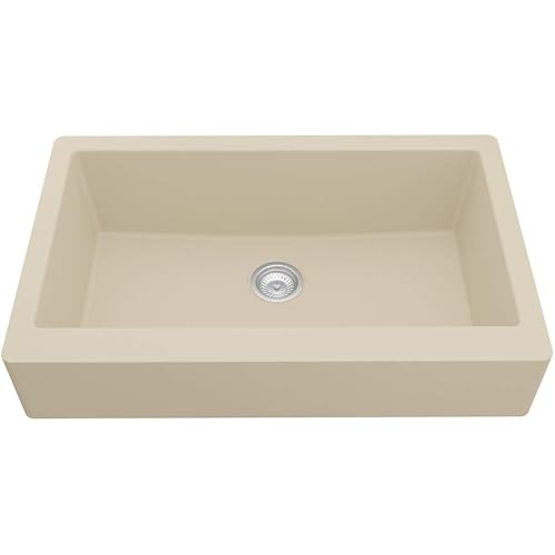Karran Retrofit Farmhouse/Apron-Front Quartz Composite 34 in. Single Bowl Kitchen Sink in Bisque