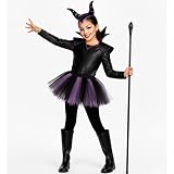 Fantasia Halloween Infantil pra Menina Chifre da Malévola e Saia de Tule (Roxo)