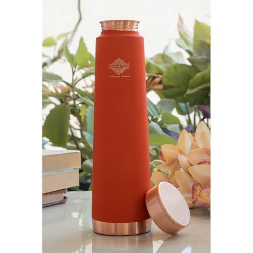 Image of INDIAN ART VILLA Pure Copper Orange Pyramid Ombre Silk Finish Bottle - 800 ML, Ayurvedic Health Benefits, Ideal for Home, Office, Gym & Travel