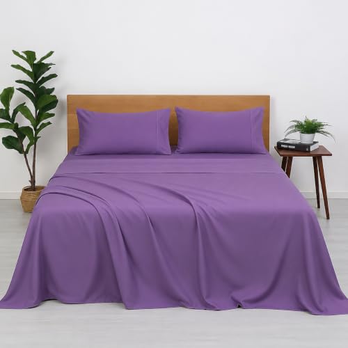 Image of Purple King Size Cotton Bedsheet with 2 Pillow Covers | 100% Cotton Bed Sheet | Soft, Breathable & Skin Friendly | Fade Resistant | Premium Bedding for King Bed