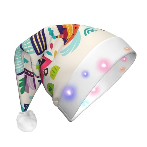 DUWAA Sombrero de Navidad iluminado con estampado temático de Australia, gorro de Papá Noel iluminado con tira de luz LED colorida para adultos