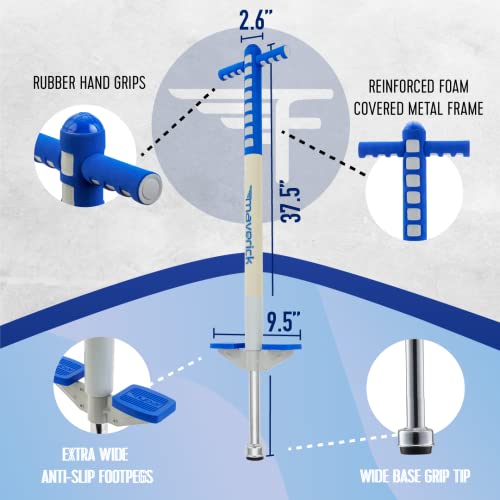 Image of Flybar Maverick Foam Pogo Stick for Kids Age 5 and Up, 40 to 80 Pounds, Pogo Stick for Boys and Girls (Blue /White)