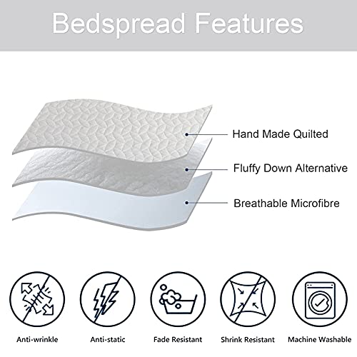 Hygge Hush Summer Quilt Set, Full Queen Size Pure White Leaves Pattern 3 Pieces Quilt Set, Oversized Modern Style Bedspread Set For All Season (1 Quilt & 2 Pillow Shams) #TOP2