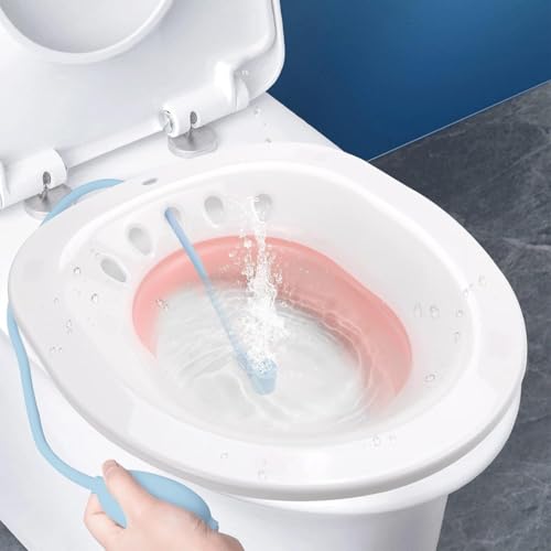 Image of plastic Sitz Bath Tub with Air Pump for Women & Men, Large Capacity Portable Perineal Soaking Basin, Suitable for Postpartum Care, Hemorrhoids Recovery(Tub Seat, Light Pink)