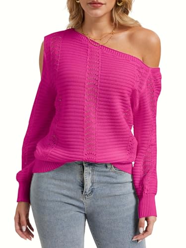 Womens Off The Shoulder Sweater CrochetDressy Casual Pullover Tops Trendy — view 6