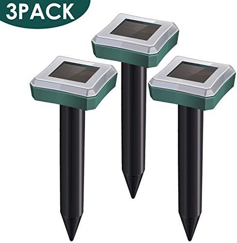 XMSTORE Mole Repellent, 3 Pack Solar Powered and Ultrasonic Animal Repellent