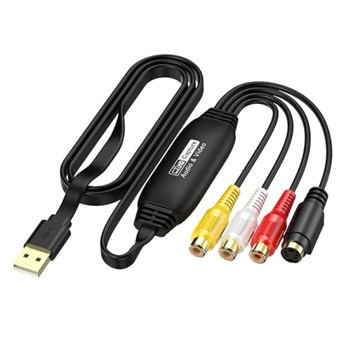 ASHATA Convertidor VHS a Digital, Dispositivo de Tarjeta de Captura de Vídeo USB 1080P 30 Hz, Convertir VHS VCR Mini DV Hi8 DVD a Formato Digital, para PC, TV, Reproductor de Cinta,