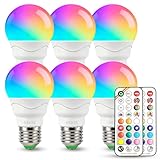 HEKEE Color Changing Light Bulbs, 40W Equivalent, 3CCT, 9 Colors, 5 Dynamic Color Modes, Sleep Mode, Timer A15, 5W, 500lm E26 Screw with Remote Controls(6 Packs)