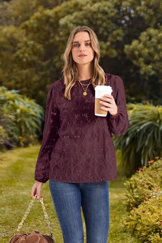 Image of OFEEFAN Blouses for Women Dressy Casual Spring Tops 2026 Summer Outfits Flower Lace Crochet Long Sleeve Shirts