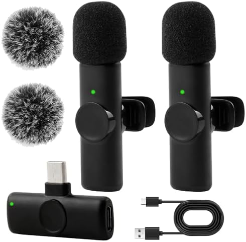 Wireless Lavalier Microphone USB C Clip-On Lapel Mic for iPhone 1...