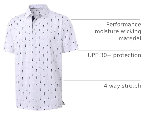 Image of M MAELREG Mens Golf Shirt Short Sleeve Dry Fit Print Moisture Wicking Performance Patterns Collared Polo Shirt
