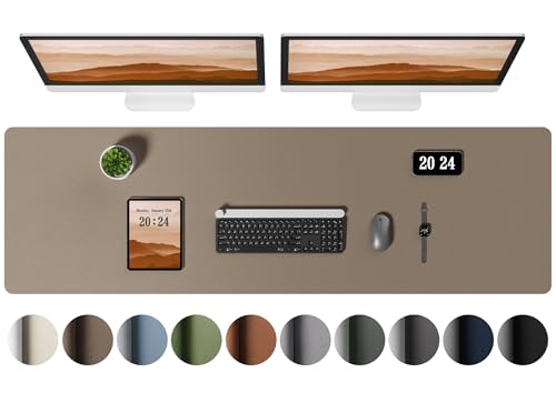 Aothia Leather Desk Pad Protector, Office Desk Mat, Large Mouse Pad, Laptop Desk Pad, Non-Slip PU Leather Desk Blotter, Waterproof Desk Writing Pad for Office and Home (Coffee, 55" x 17")