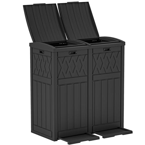 DWVO 72-Gallon Dual Outdoor Trash Can, Waterproof Resin Garbage Can with Tiered Lid & Drip Tray, Trash Bin for Patio, Deck, and Backyard, Black by DWVO - Used condition - US$73.26