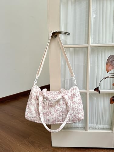 Cute Duffle Bags for Women, Floral Travel Coquette Tote Mini Quilted Gym Shoulder Purse for Travel (floral pink)4