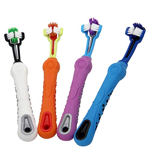 Pet Toothbrush Dog Toothbrush Removing Bad Breath Tartar Cleaning Mouth Pet Dental Care Cat Cleaning MouthPlastic pet Three Head Toothbrush for Dogs (Two PCS Random Color)