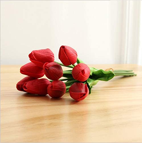 WoFLoo Artificial Tulip Flowers Bunches for Vase Home Decoration Items for Living Room Corner Table Top Bedroom Wedding Party (without pot) (RED)