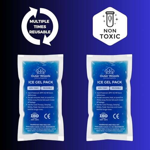 Image of Reusable Ice Gel Packs for Cooler Bags, Breast Milk & Pain Relief - Non-Toxic Leak-Proof Cold Gel Pads for Picnic, Travel, Vaccine, Insulin, Food & Drinks - Hard Freeze Long Lasting Blue