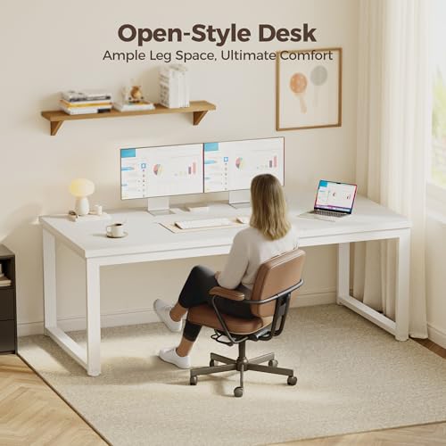 Image of 40 Inch Computer Desk, 1.2 inch Thick Small Office Table, White | Modern Simple Style, Heavy Duty Industrial Frame, Small Study & Writing Table for Home Bedroom Work