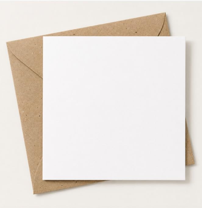 DJP 5x5 Square Creased Blank White Smooth 250gsm Cards & 100gsm Fleck Envelopes - Pack of 50