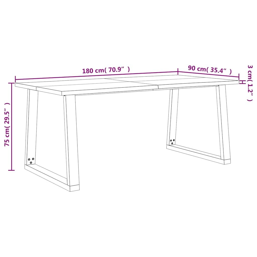 vidaXL Mesa de Comedor con Borde Vivo Madera Maciza Acacia 180x90x75cm