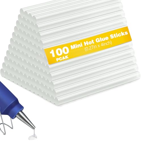 Hot Glue Sticks, 0.27 x 4 Inches Hot Glue Sticks for Glue Guns, Hot Melt Glue Sticks Mini Hot Glue Gun Sticks for DIY Art Crafts Decorations, Pack of 100