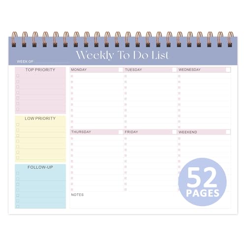Weekly To Do List Notepad 52 Sheets Undated Weekly Planner Letter Size