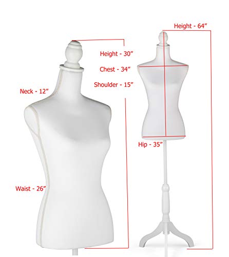 Female Dress Form Mannequin Torso Adjustable Height Mannequin Body With Tripod Stand For Clothing Dress Jewelry Display, White #TOP6