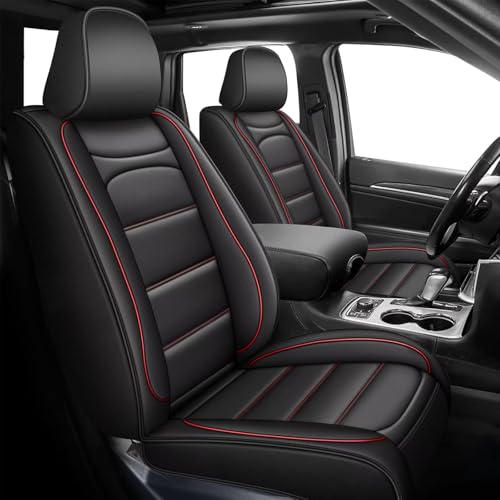 RAWAKORW Seat Covers for Jeep Grand Cherokee 2022-2025 2026 Full Set Waterproof Leather Custom Automotive Car Seat Covers Protector (5Seats,Redline)