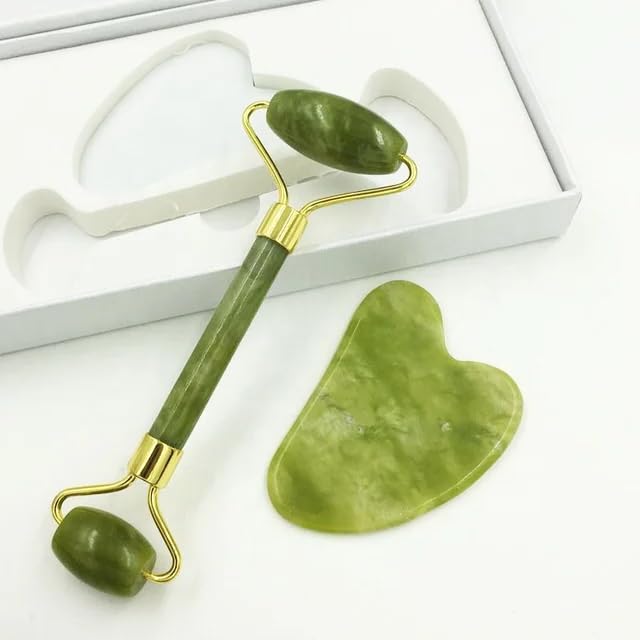 GOLDINKS Gua Sha Stone and Jade Roller Natural Face Facial Massage Roller for Women Face Shaper Jade Face Roller for Natural Glowing Skin & Improves Skin care Facial Massage Reduces Eye Puffiness-image-43