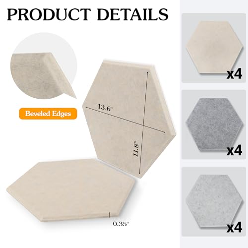 Image of Acoustic Panels, Magrowill 12-Pack Sound Proof Wall Panels 14 X 12 X 0.4 Inches, Sound Absorbing Panels with Full Self-Adhesive, Interior Wall Decor Felt Tiles Board